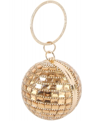 Rhinestone Mirror Ball Clutch Crossbody Bag LGZ103 GOLD